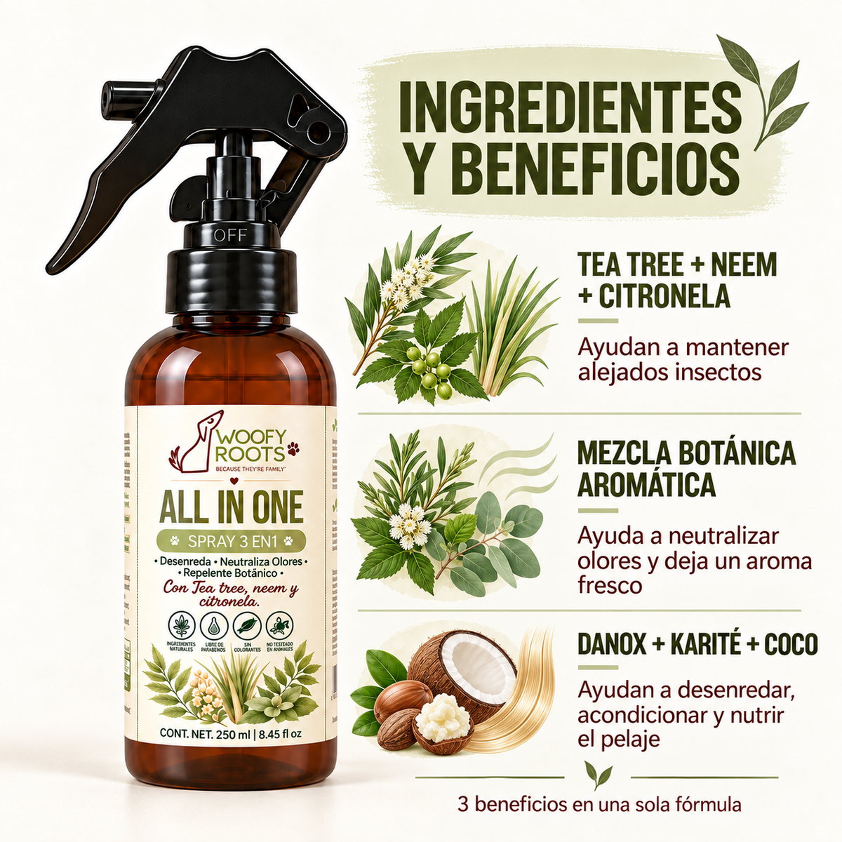 All In One - Spray 3 en 1 Hidrata, Neutraliza y Protege