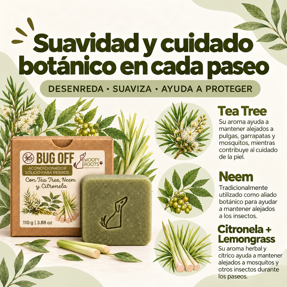Acondicionador "Bug Off" con Tea Tree, Neem y Citronela