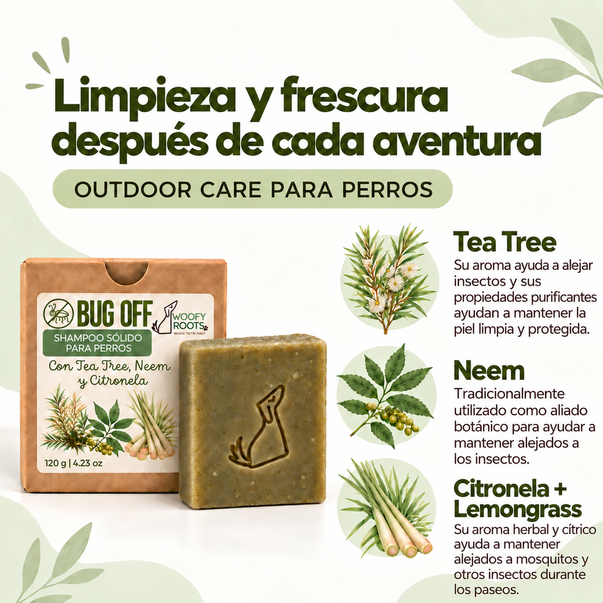 Shampoo "Bug Off" de Tea Tree, Neem y Citronela